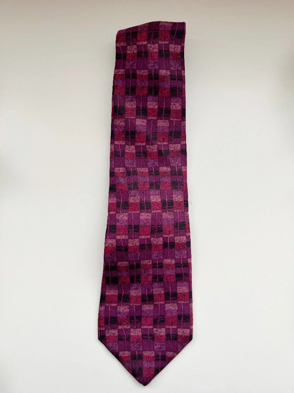 Alfani Purple Pink Print Silk Tie 80s 90s retro artsy vintage colorful geometric